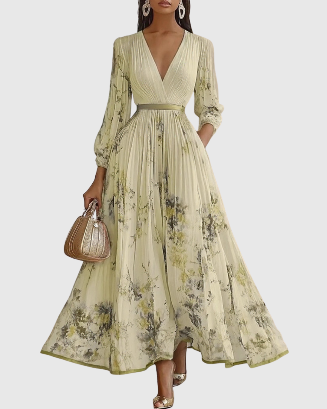 Belisa Pleated Maxi Dress with V-Neck
