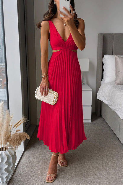 Seonhwa Wedding Guest Pleated Maxi Dress with V-Neck