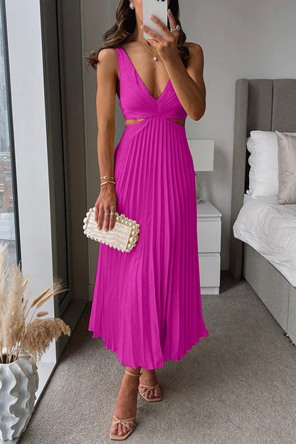 Seonhwa Wedding Guest Pleated Maxi Dress with V-Neck