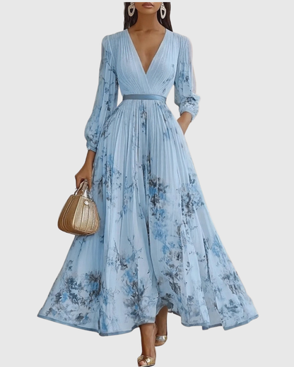 Belisa Pleated Maxi Dress with V-Neck