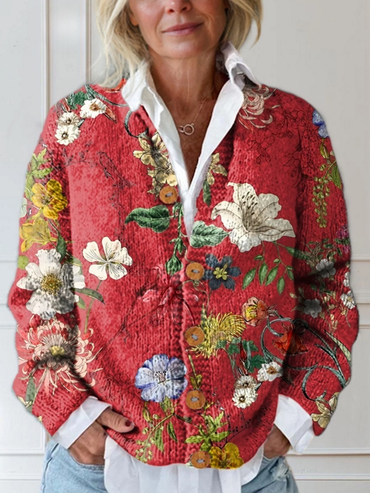 Ceinwen Button-Down Floral Print Cardigan Sweater