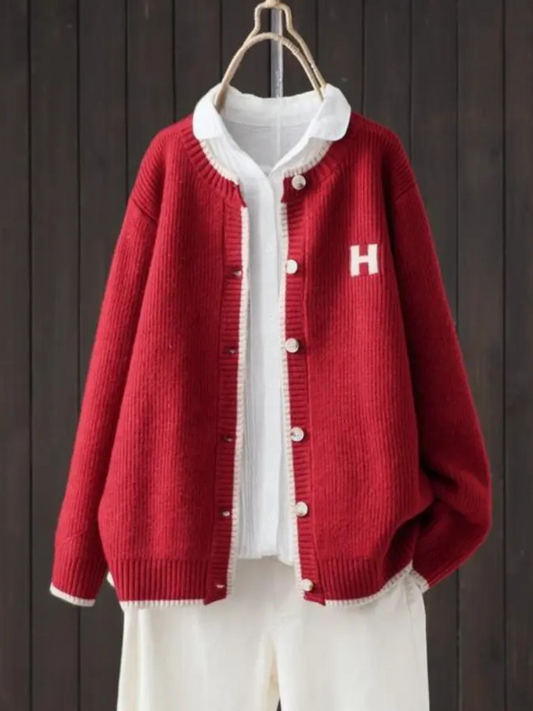 Sigeburh Button-Down Ribbed Knit Cardigan