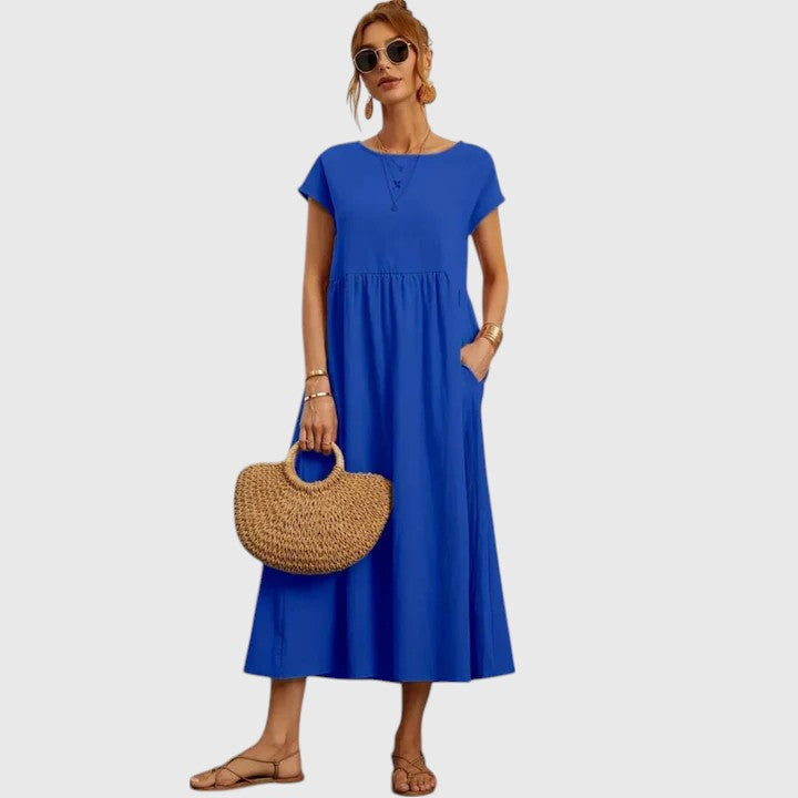 Karitas A-Line Midi Dress with Short Sleeves
