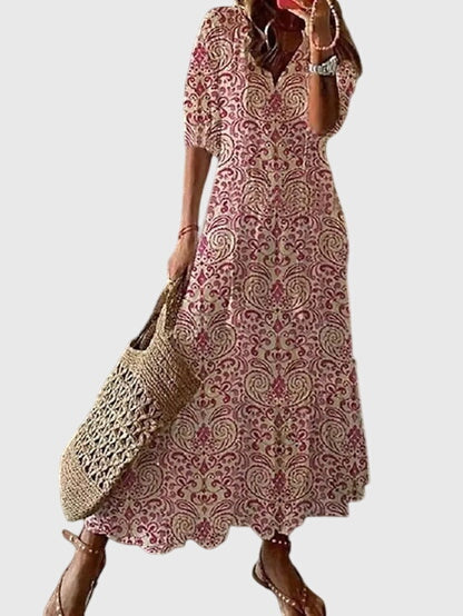 Caterina Ikat Midi Dress with V-Neck