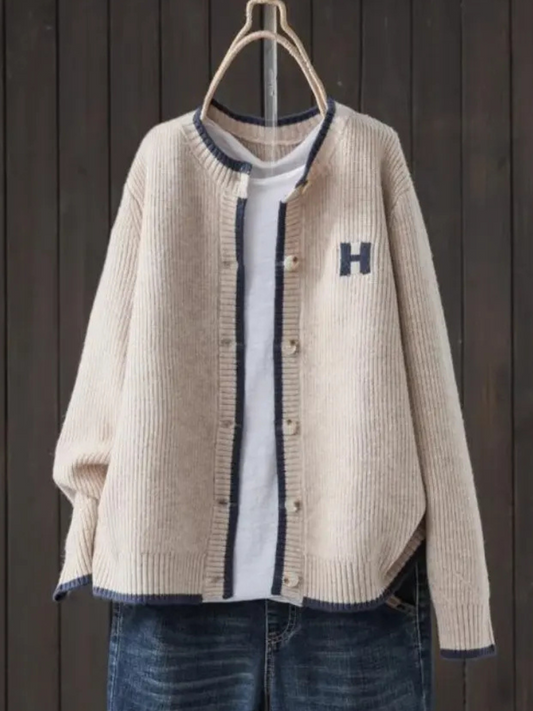Sigeburh Button-Down Ribbed Knit Cardigan