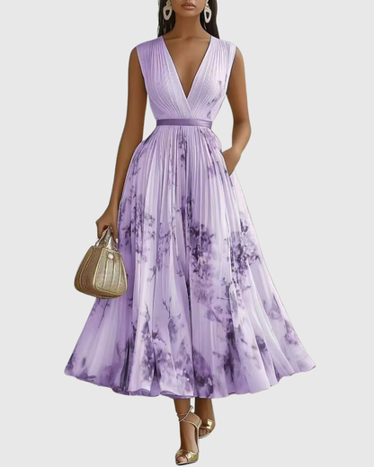 Belisa Pleated Maxi Dress with V-Neck