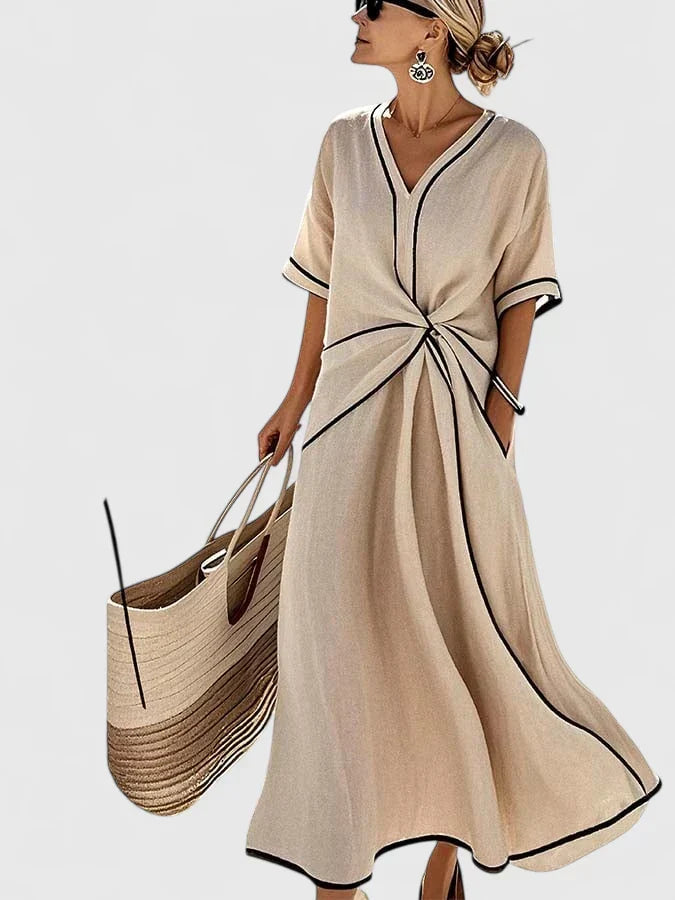 Ilduara V-Neck Midi Wrap Dress with Short Sleeves