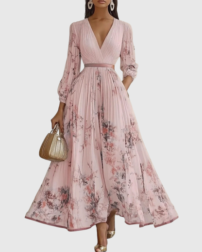 Belisa Pleated Maxi Dress with V-Neck