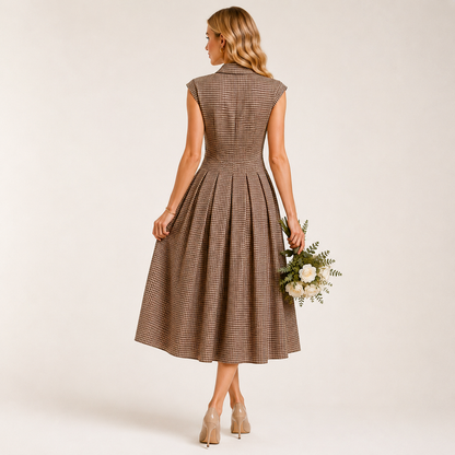 Eloise Plaid Button Pleated Midi Dress