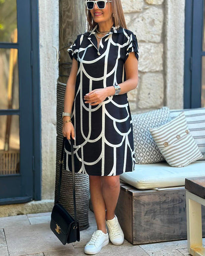Orvokki Geometric Print Shirt Dress with Short Sleeves