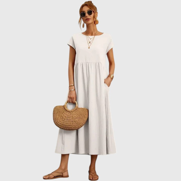 Karitas A-Line Midi Dress with Short Sleeves