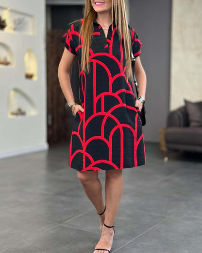 Orvokki Geometric Print Shirt Dress with Short Sleeves