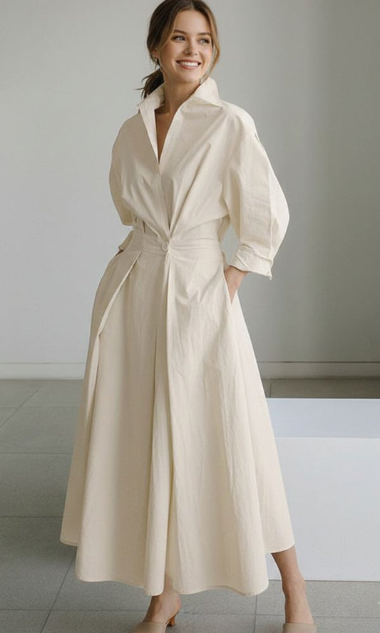 Timarete Maxi Shirt Dress with Belt and Long Sleeves