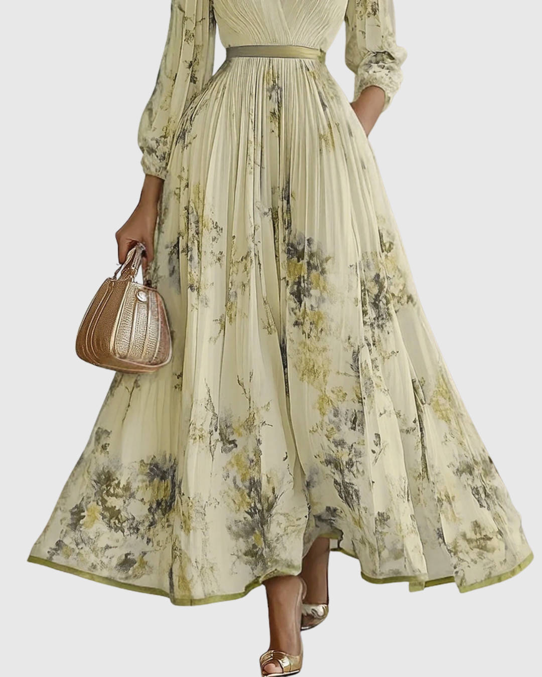 Belisa Pleated Maxi Dress with V-Neck