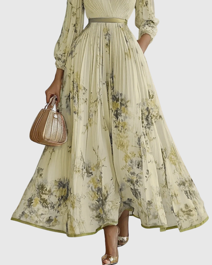 Belisa Pleated Maxi Dress with V-Neck