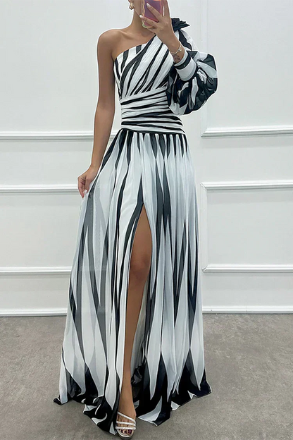 Liutgard Striped Wedding Guest One-Shoulder Maxi Dress