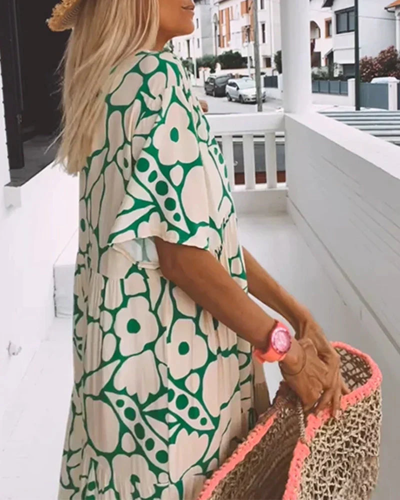 Ornella V-Neck Maxi Dress with Abstract Print