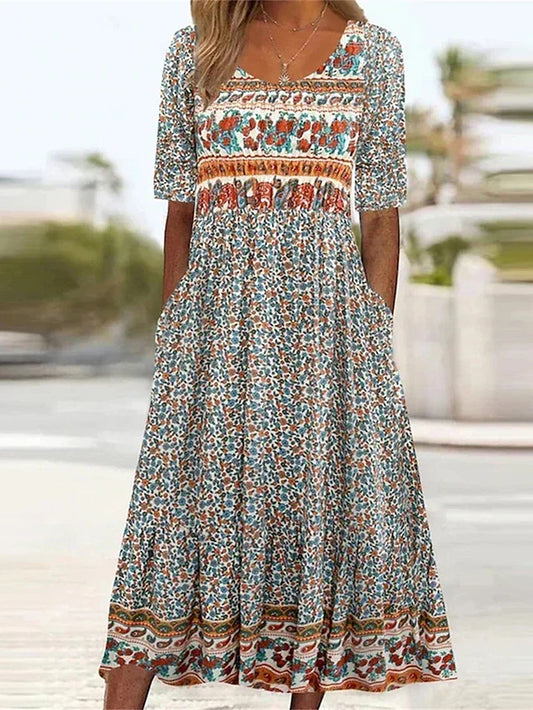 Bojana Boho Print A-Line Midi Dress