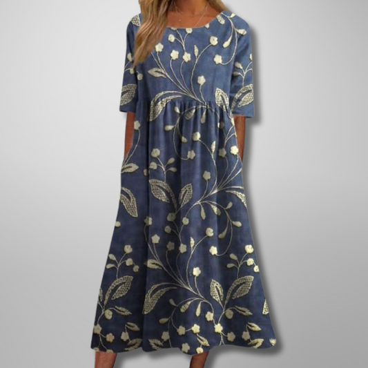 Jovanka Floral Midi Dress with Short Sleeves