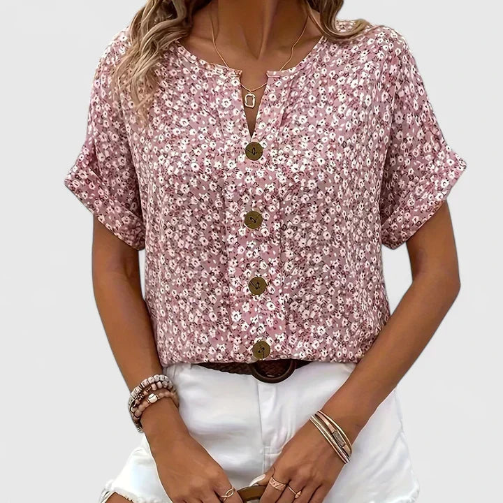 Teutberge Button-Down Short Sleeve Blouse