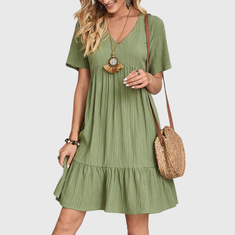 Iacoba V-Neck Short Sleeve A-Line Dress