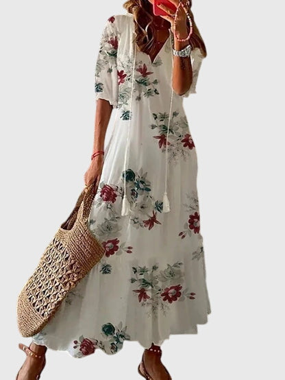Caterina Ikat Midi Dress with V-Neck