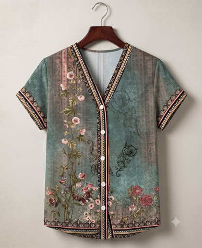 Jeanneton Floral Button-Down V-Neck Blouse