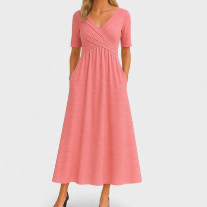 Aldonsa Wrap Midi Dress with V-Neck and Pockets
