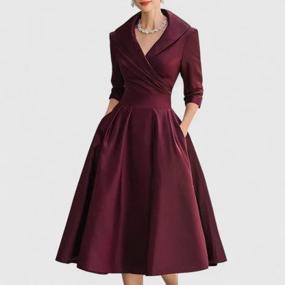 Fauquette Wrap V-Neck Midi Dress with Three-Quarter Sleeves
