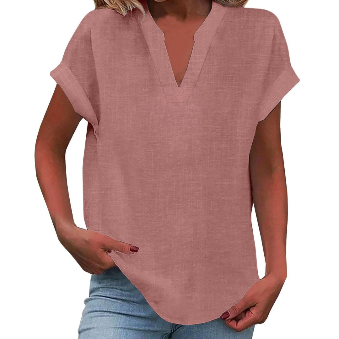 Iracema Blouse with V-Neck and Short Sleeves