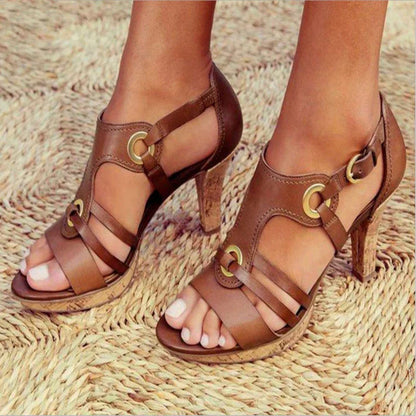 Arsinoe Block Heel Sandals with Open Toe and Straps