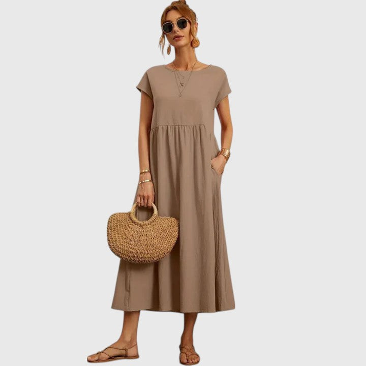 Karitas A-Line Midi Dress with Short Sleeves