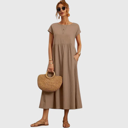 Karitas A-Line Midi Dress with Short Sleeves