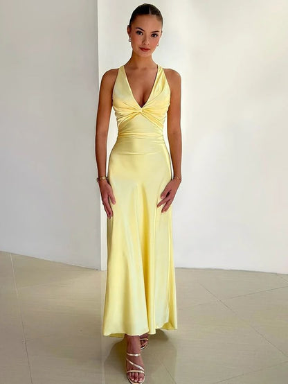 Zewditu Wedding Guest Maxi Dress with V-Neck
