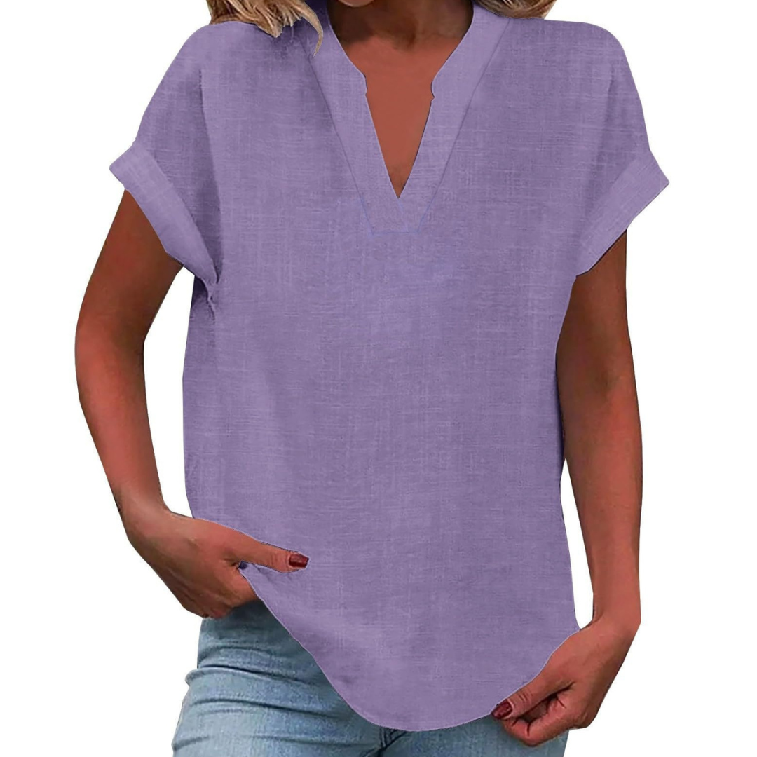 Iracema Blouse with V-Neck and Short Sleeves