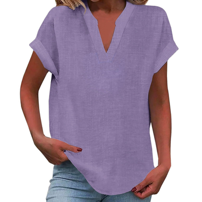 Iracema Blouse with V-Neck and Short Sleeves