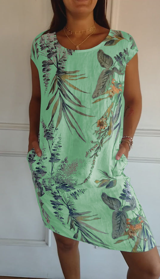 Rengarda Floral Shift Dress with Short Sleeves