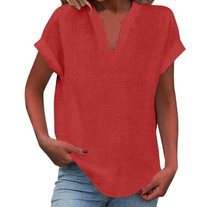 Iracema Blouse with V-Neck and Short Sleeves