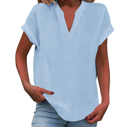 Iracema Blouse with V-Neck and Short Sleeves