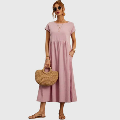 Karitas A-Line Midi Dress with Short Sleeves