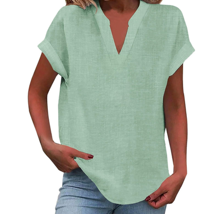 Iracema Blouse with V-Neck and Short Sleeves