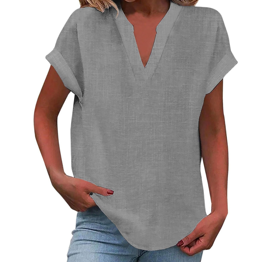 Iracema Blouse with V-Neck and Short Sleeves