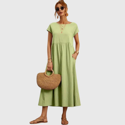 Karitas A-Line Midi Dress with Short Sleeves