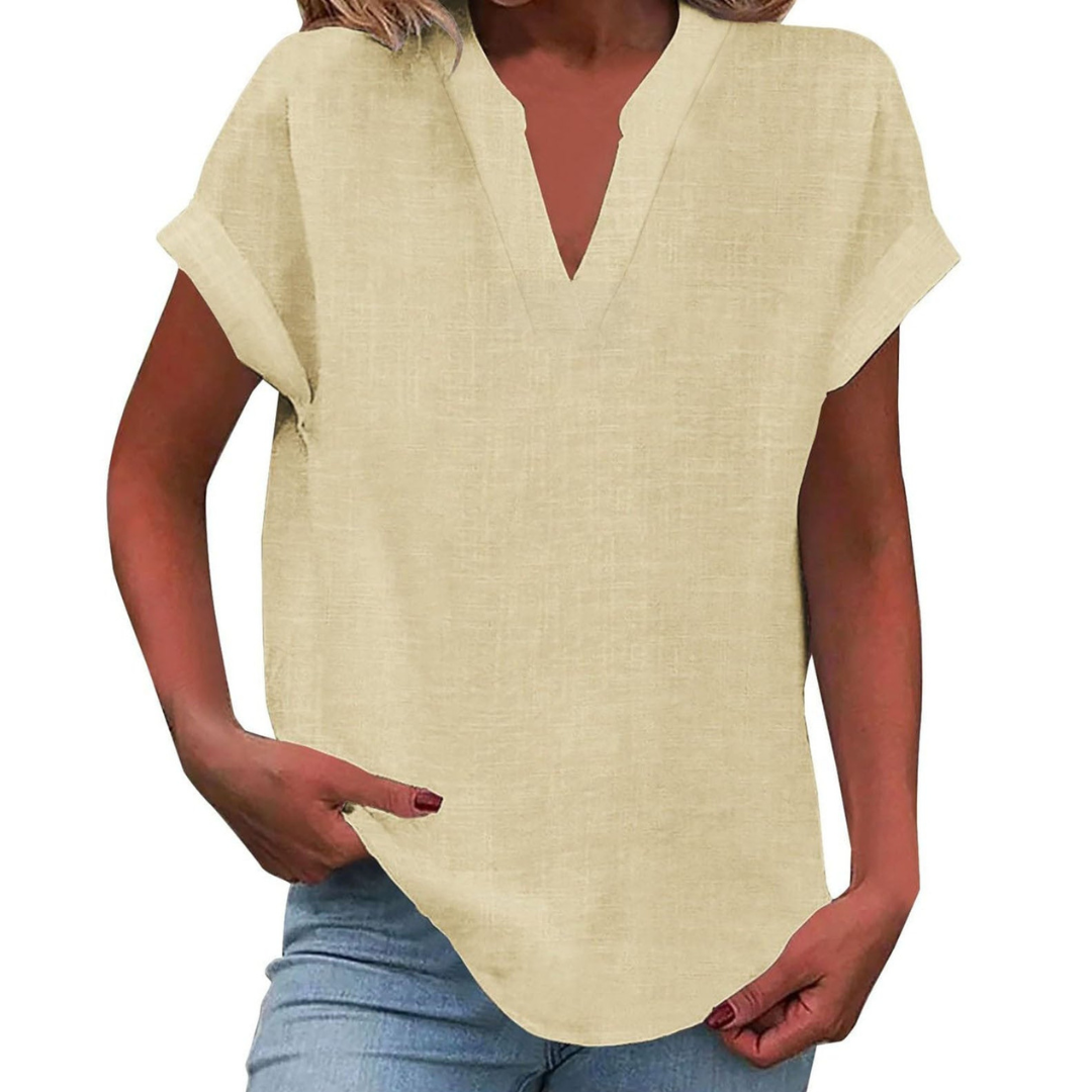 Iracema Blouse with V-Neck and Short Sleeves