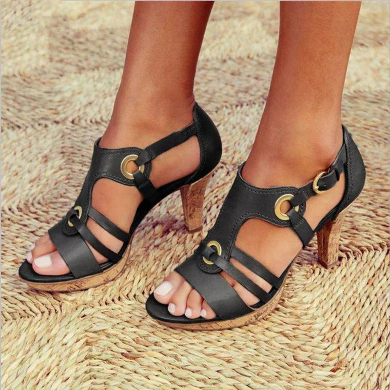 Arsinoe Block Heel Sandals with Open Toe and Straps