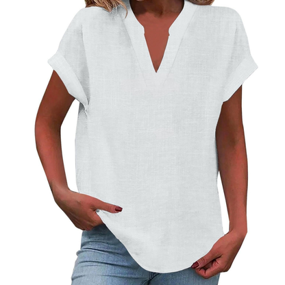 Iracema Blouse with V-Neck and Short Sleeves