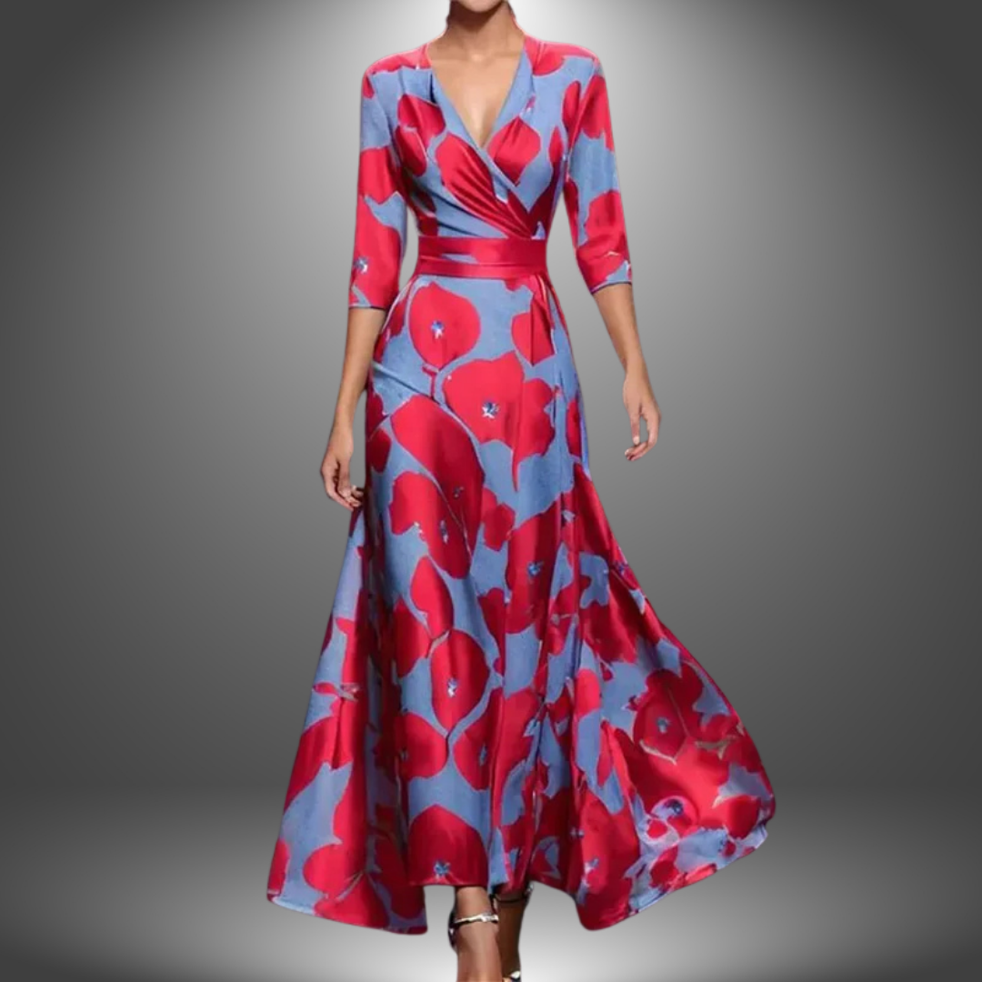 Reinhilde Floral V-Neck Wrap Maxi Dress