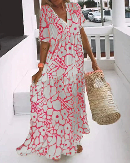 Ornella V-Neck Maxi Dress with Abstract Print