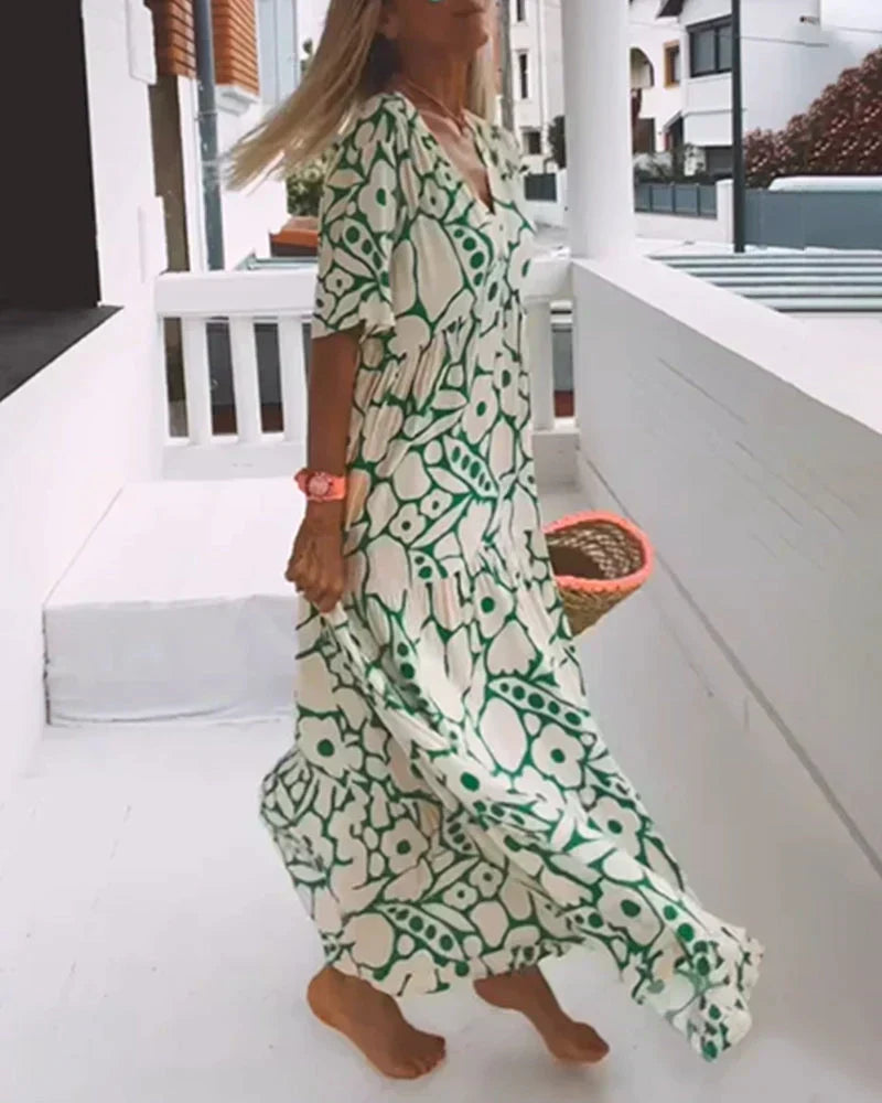 Ornella V-Neck Maxi Dress with Abstract Print