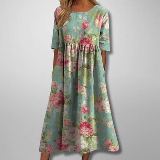 Jovanka Floral Midi Dress with Short Sleeves